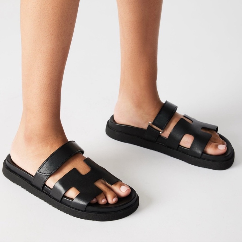 Steve Madden MAYVEN BLACK LEATHER H SLIDE SHOES